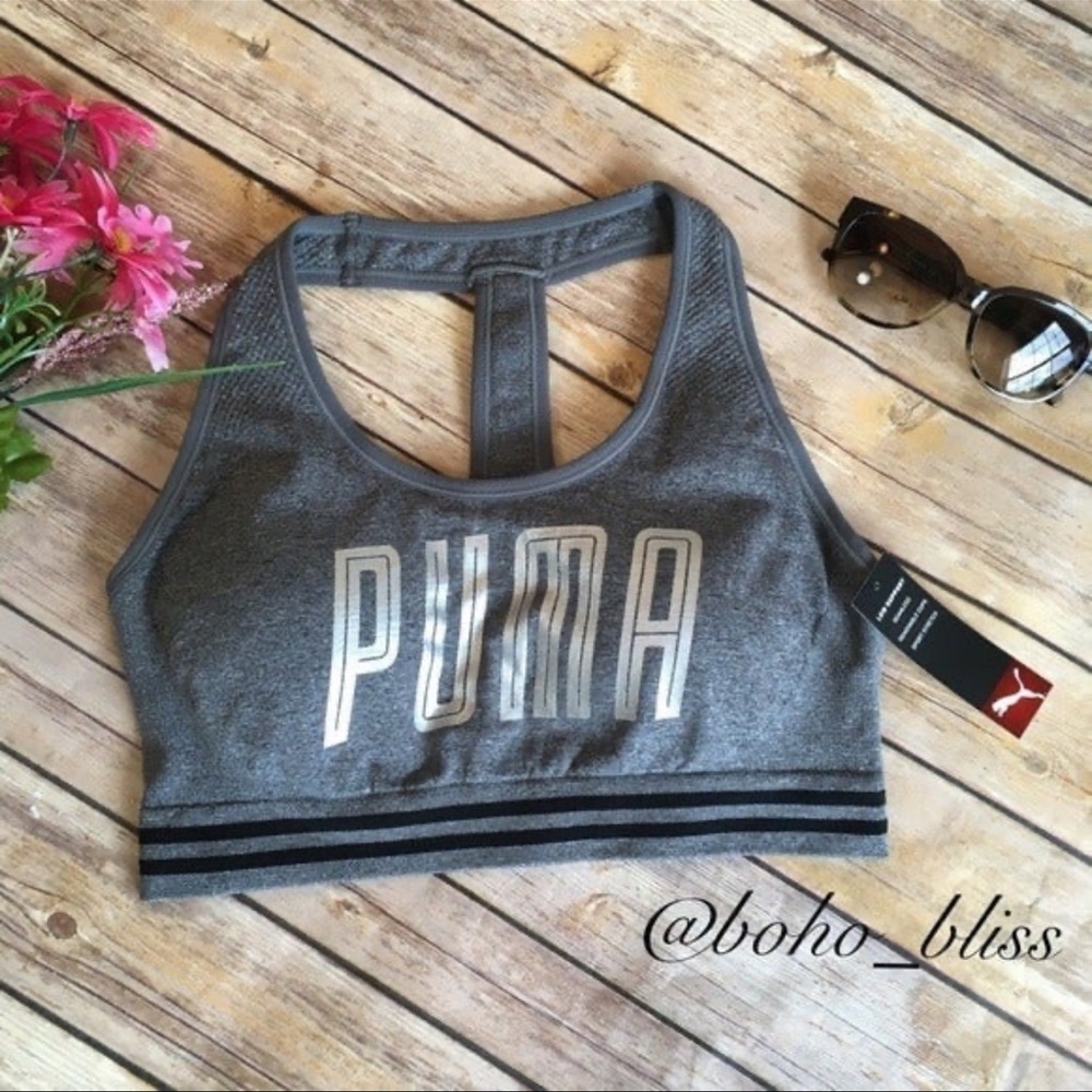 PUMA | Athletic Sports Bra Top Gray Graphic Logo NWT